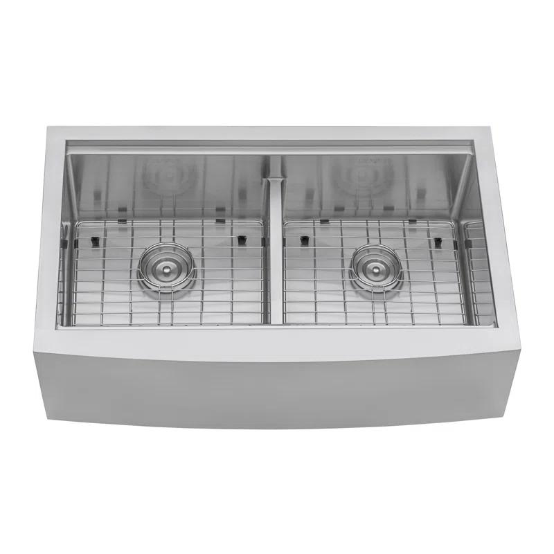 Ruvati RVH9301 Ruvati 36" Apron-front Workstation Low-Divide 50/50 Farmhouse Kitchen Sink Stainless Steel