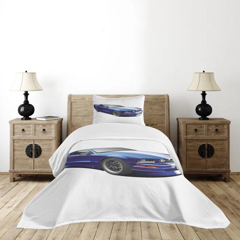 Ambesonne Ambesonne Teen Room Bedspread Set Race Car Vivid Blue Grey