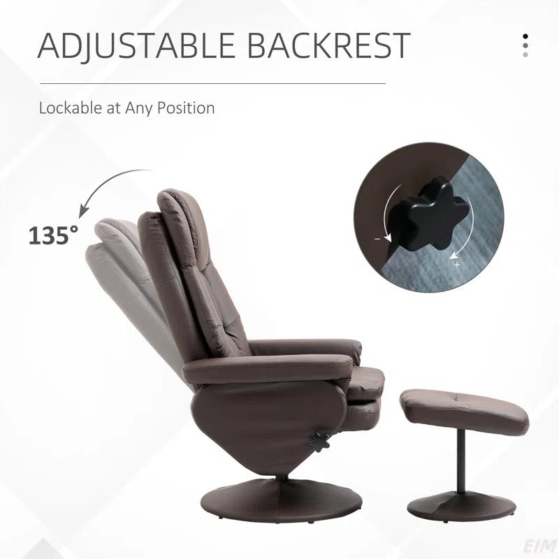 Hokku Designs Recliner And Ottoman With Wrapped Base, Swivel PU Leather Reclining Chair With Footrest For Living Room, Bedroom And Home Office