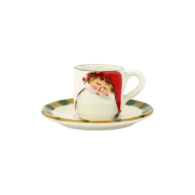 VIETRI Old St. Nick Assorted Espresso Cups & Saucers (Set of 4)