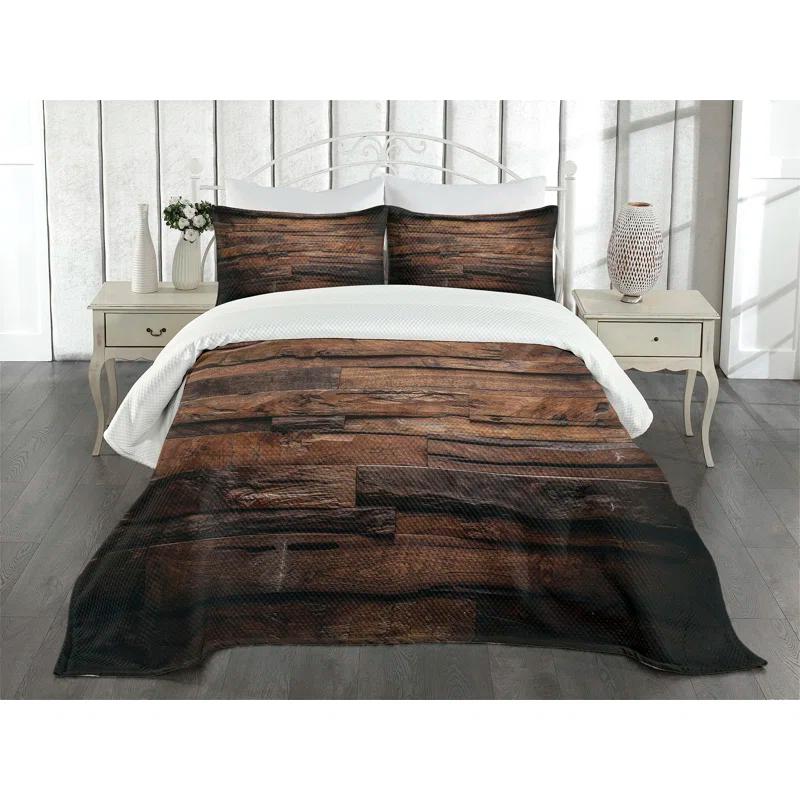 Ambesonne Ambesonne Chocolate Bedspread Set Rough Dark Timber Brown Dark Brown