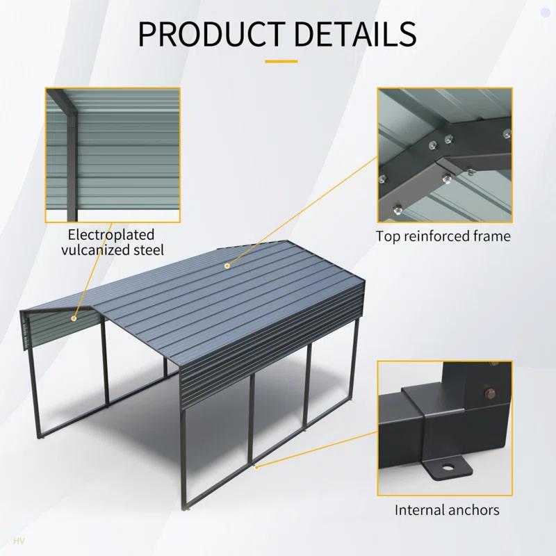 HomeViewto Outdoor Carport, 10 X 15 FT Carport, Heavy Duty Carport Canopy With Galvanized Steel Roof And Frame, Metal Carport Large Garage For Driveway Car, Truck