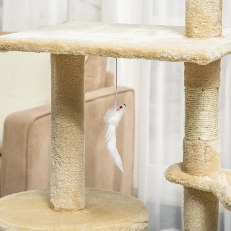 Tucker Murphy Pet™ 53" Plush Sturdy Interactive Cat Condo Tower Scratching Post Activity Tree House - Beige