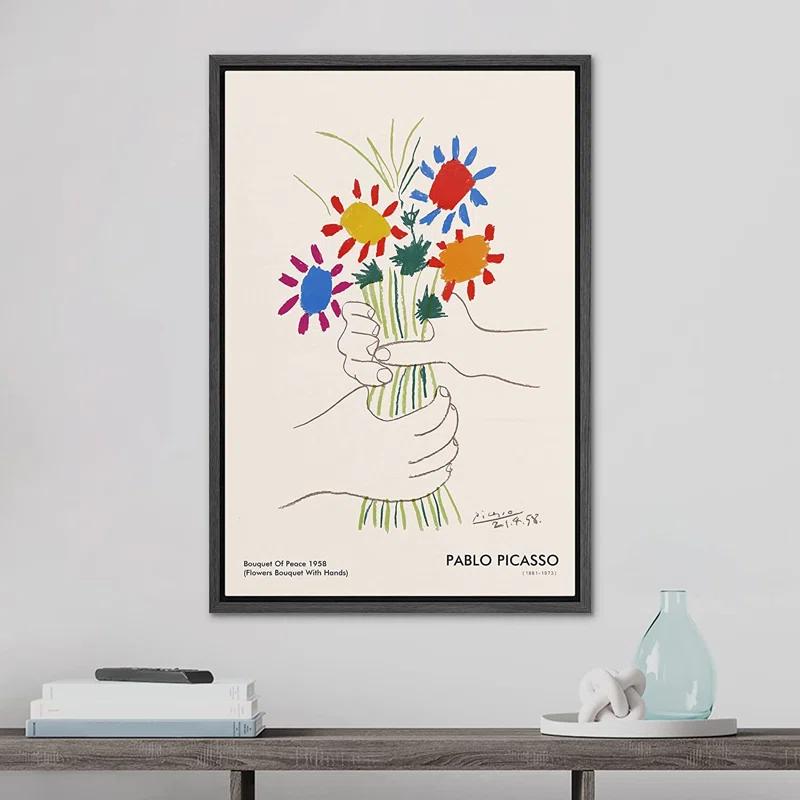 SIGNLEADER Bouquet of Peace (Flower Bouquet With Hands) Pablo Picasso Floral- Framed Canvas Print Wall Art Work