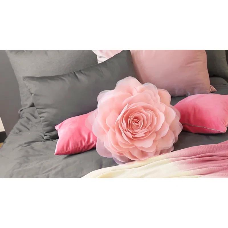 JWH Simulation Rose Flower Throw Pillow Decorative Round Floral Accent Pillow Cover & Insert