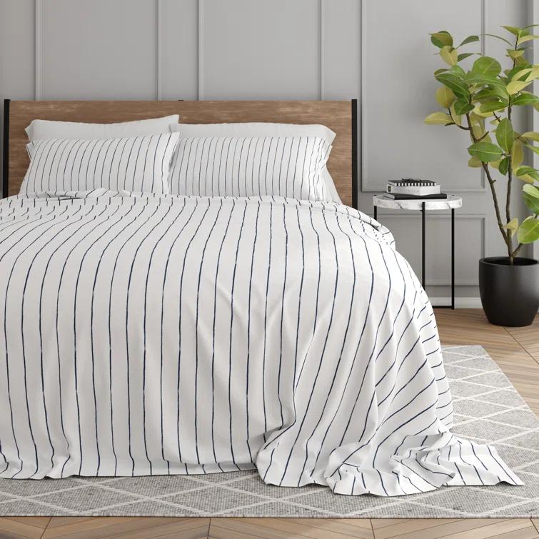IEnjoy Home Distressed Navy Coastal Stripe Pattern Microfiber Sheet Set