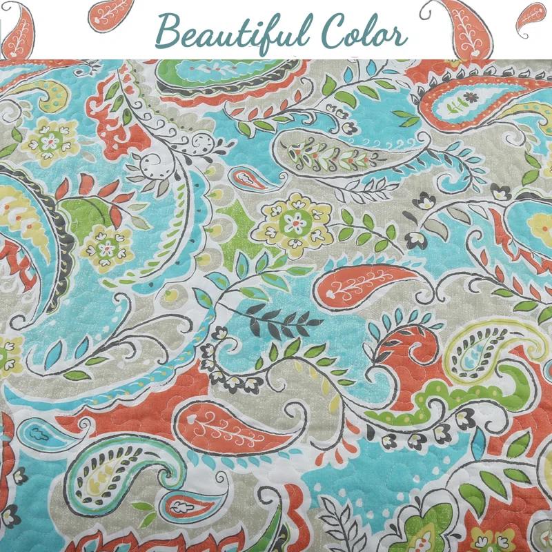 Cozy Line Home Fashion Candy Teal Paisley Quilt Set