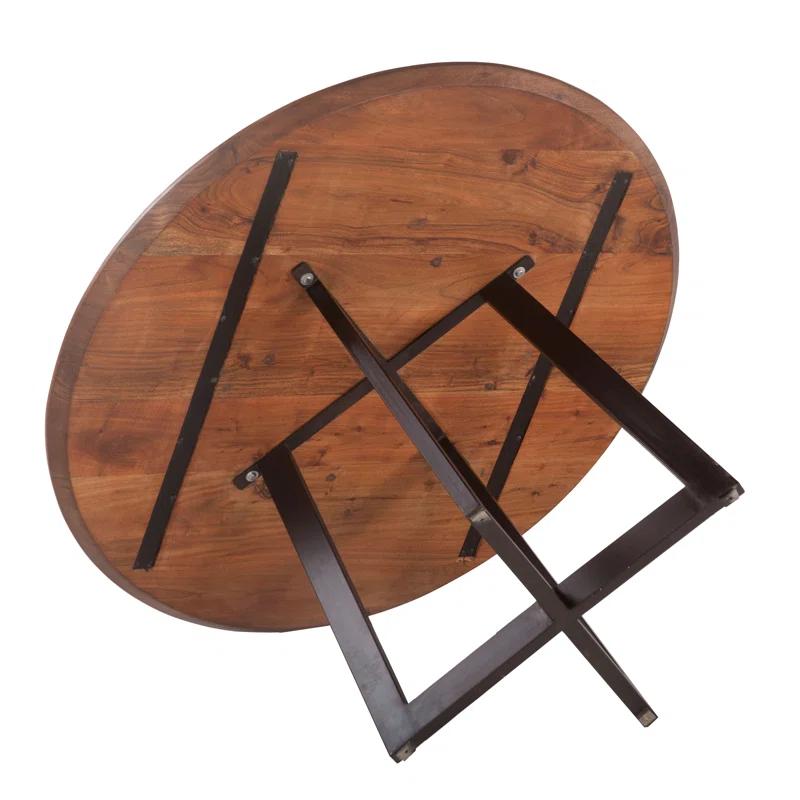 Loon Peak® Kerris Acacia Round Solid Wood Top Metal Base Dining Table