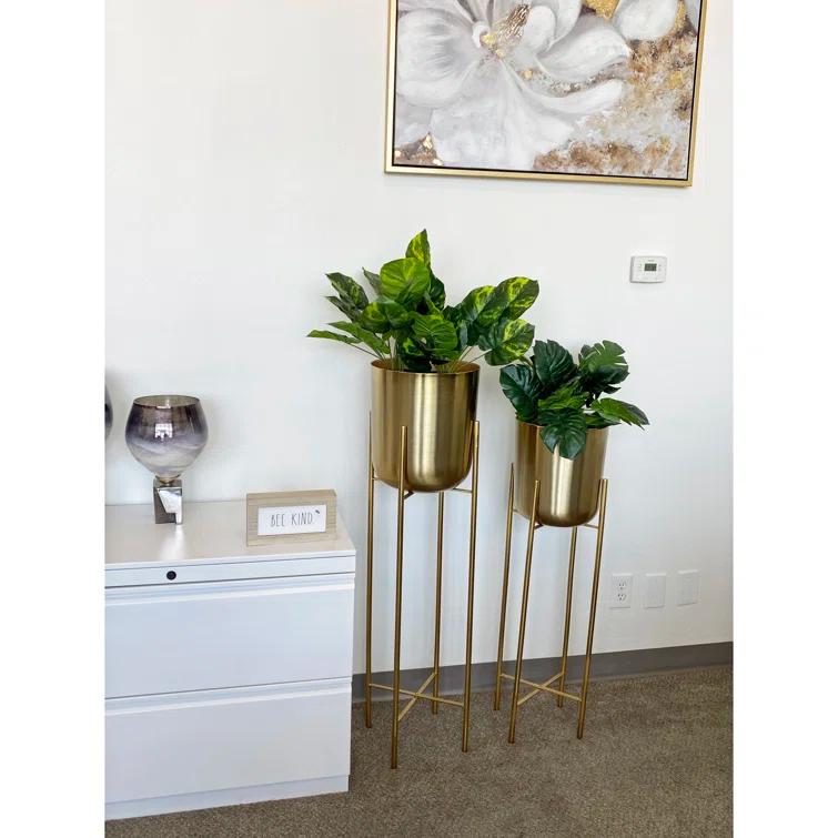 CosmoLiving by Cosmopolitan 2 - Piece Silver Metal Tall Indoor Outdoor Dome Indoor Outdoor Planter with Removable Stand Set