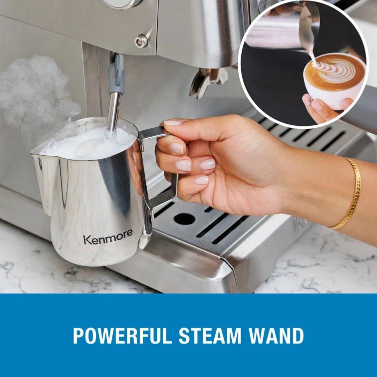 Kenmore Kenmore Espresso Machine With Grinder & Milk Frother, 15 Bar Espresso Coffee Maker, Stainless Steel