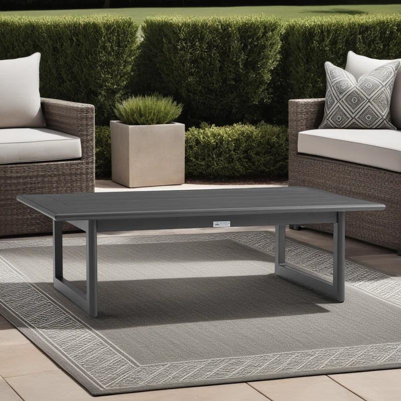 Armen Living Menorca Aluminum Outdoor Coffee Table In Dark Gray