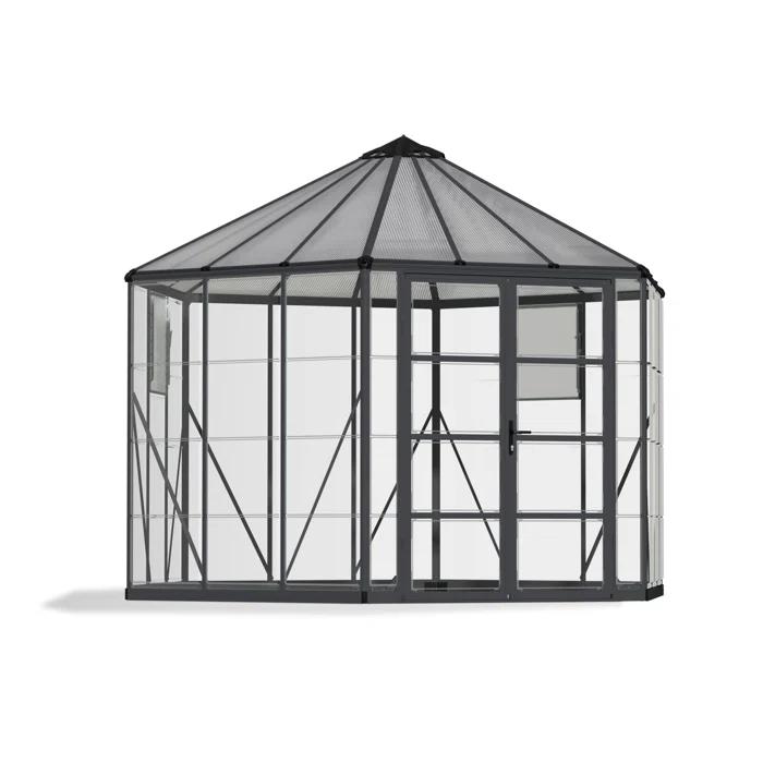 Canopia Palram - Canopia Oasis 12' x 10' Hexagonal Walk-In Hobby Polycarbonate Aluminum Frame Greenhouse Outdoor Living Structure - Gray