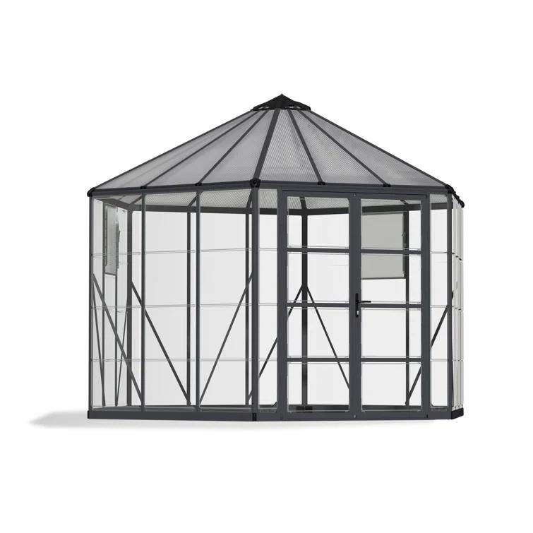 Canopia Palram - Canopia Oasis 12' x 10' Hexagonal Walk-In Hobby Polycarbonate Aluminum Frame Greenhouse Outdoor Living Structure - Gray