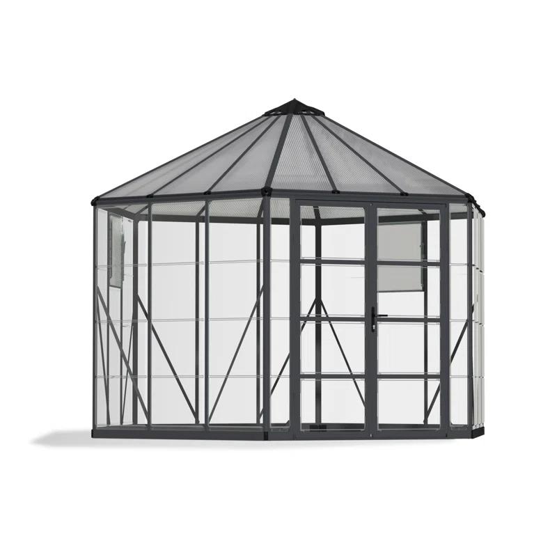 Canopia Palram - Canopia Oasis 12' x 10' Hexagonal Walk-In Hobby Polycarbonate Aluminum Frame Greenhouse Outdoor Living Structure - Gray