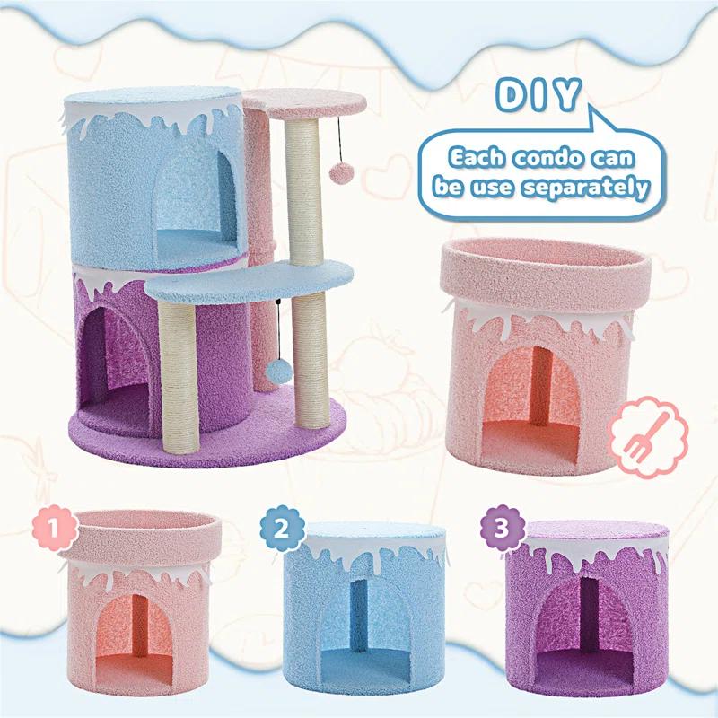 Tucker Murphy Pet™ 43'' Cat Tree Cat Tower For Indoor Large Cats, Cat Bed House With 3 Large Cat Condos And Sisal Covered Scratching Posts For Kittens