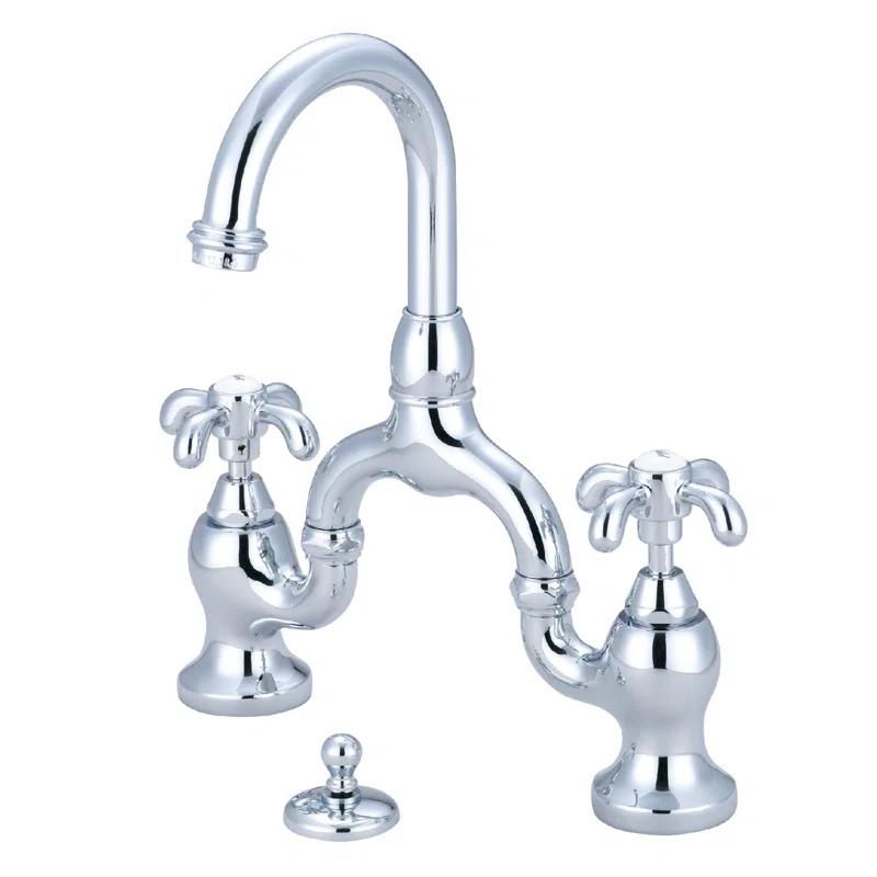 Kingston Brass French Country Two-Handle 3-Hole Deck Mount Bridge Bathroom Faucet with Brass Pop-Up