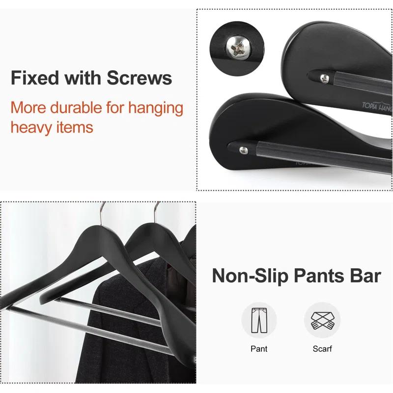 Rebrilliant 6 Pack Wide Shoulder Wooden Hangers, 360° Rotating Hooks, Solid Wood Heavy Duty Hangers