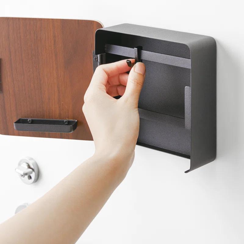 Yamazaki Home Yamazaki Home Square Magnetic Key Cabinet, Wood Accented Keychain Organizer, Steel + Wood, Magnetic