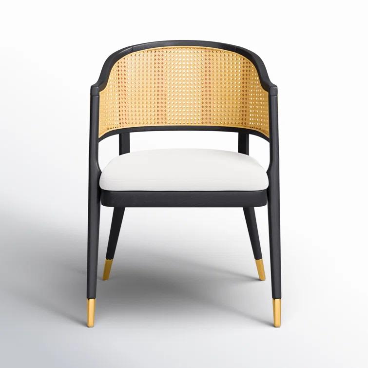 SAFAVIEH Couture Rogue Mid-Century Linen Solid Dining Chair, Black/Natural