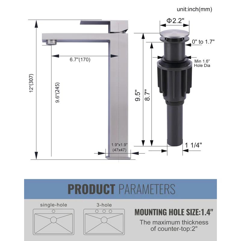 High Arc Single Handle Single Hole Bathroom Faucet With Drain Kit