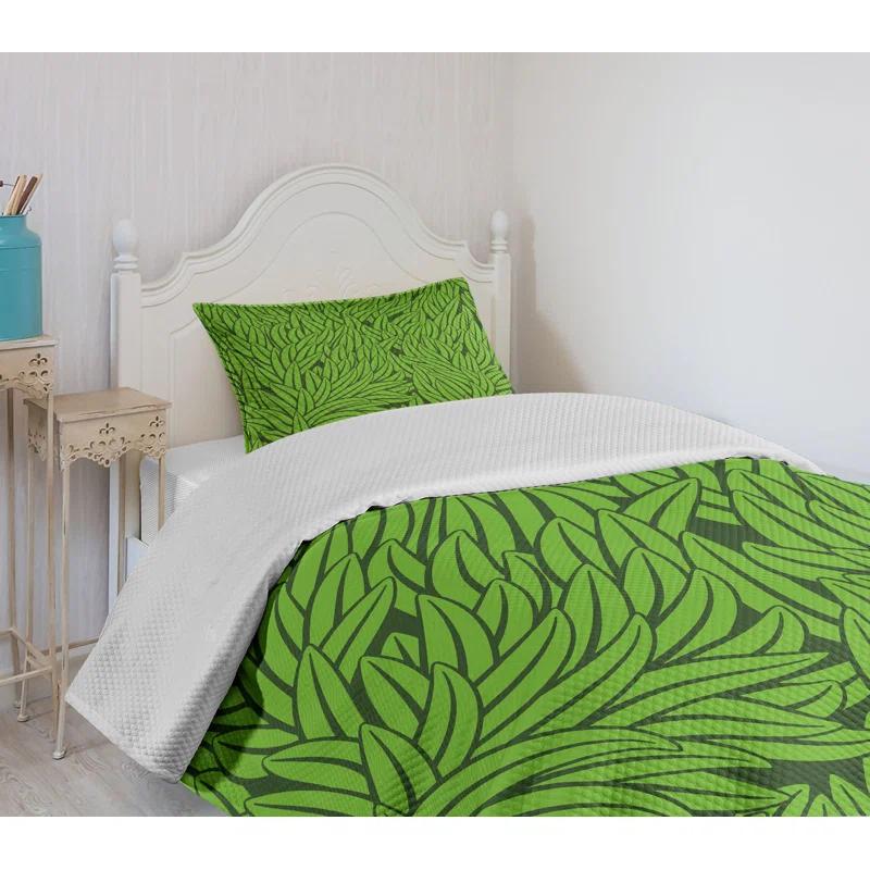 Ambesonne Ambesonne Green Bedspread Set  Grass Growth Abstract  Lime Green Emerald