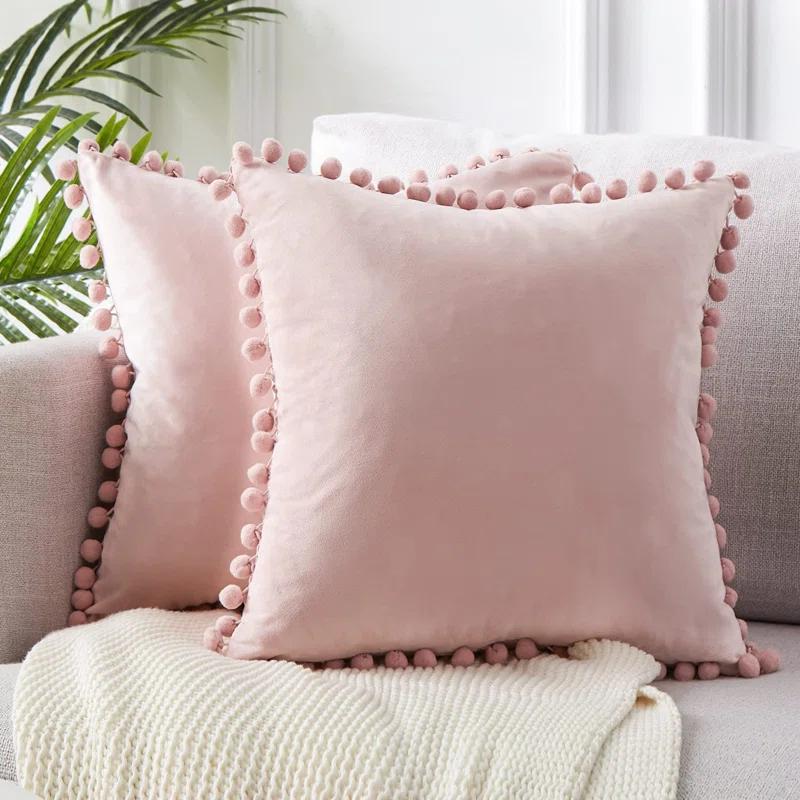 Deconovo Deconovo Pom-poms Velvet Reversible Pillow Cover (Set of 2)