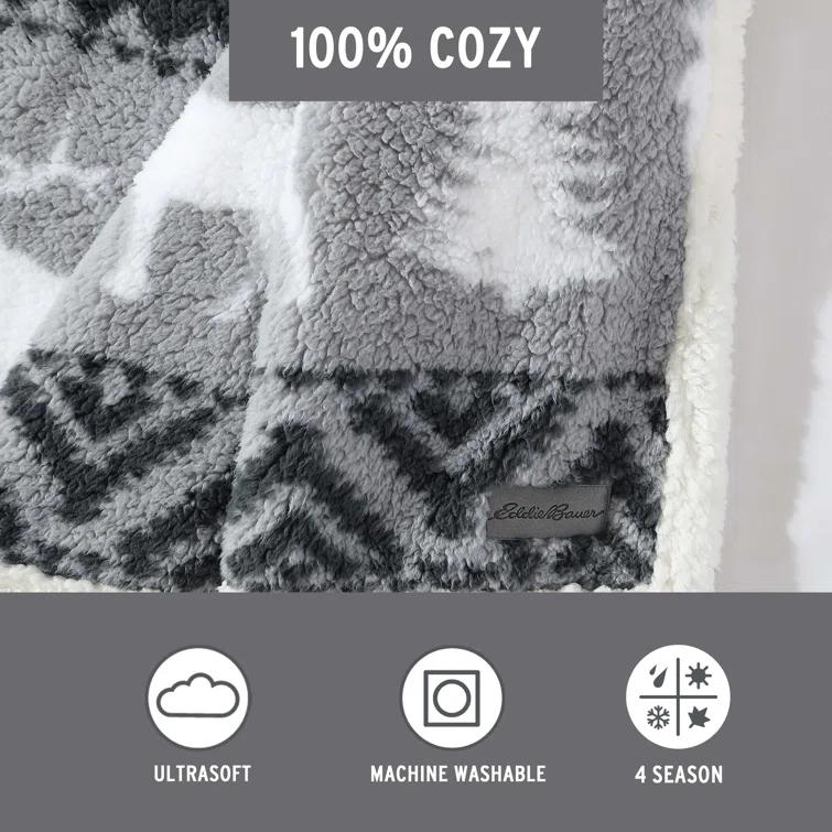 Eddie Bauer Eddie Bauer Printed Sherpa Reversible Throw Blankets