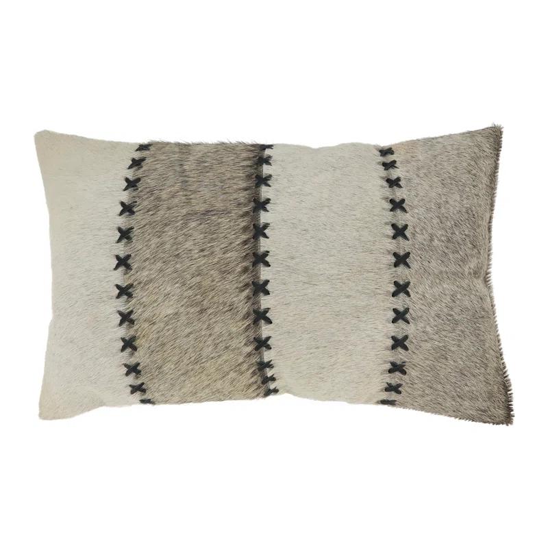Saro Posh Collection Striped Leather/Suede Pillow Cover