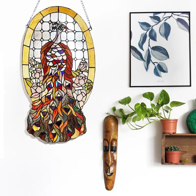 Fine Art Lighting Stained Glass Peacock Window Panel | Wayfair