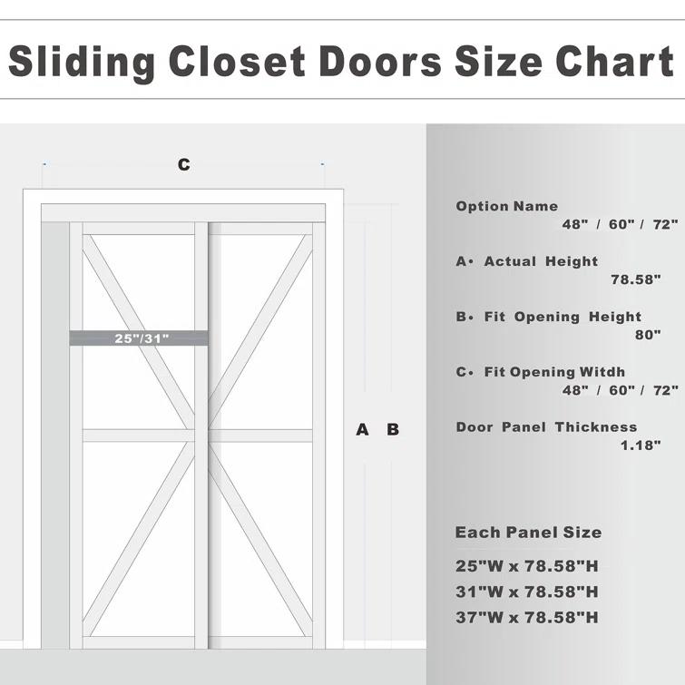 ARK DESIGN 80” Tempered 1 Lite Frosted Glass White Closet Sliding Door with Hardware & Handles