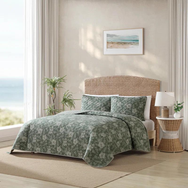 Tommy Bahama Hibiscus Jungle Cotton Reversible Green Quilt Set