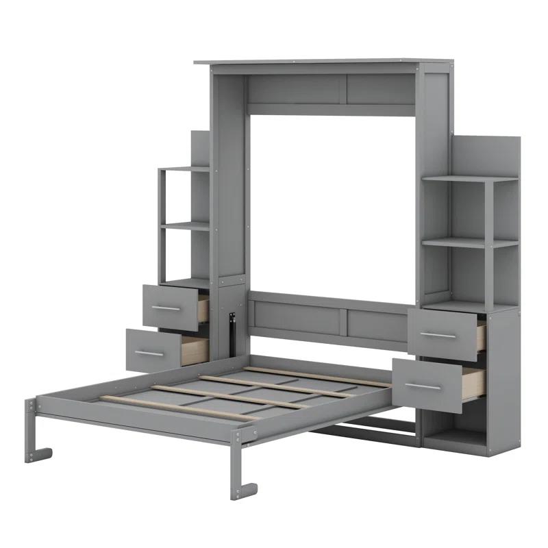 Cosmic Full Size Murphy Bed Wall Bed with Shelves, Drawers and LED Lights