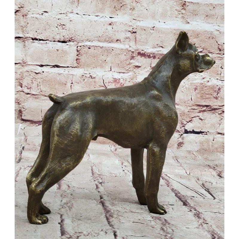 Williston Forge Boxer Dog Bronze Metal Statue Sculpture Collectible Decor Signed Art 8 Inches X 9 Inches