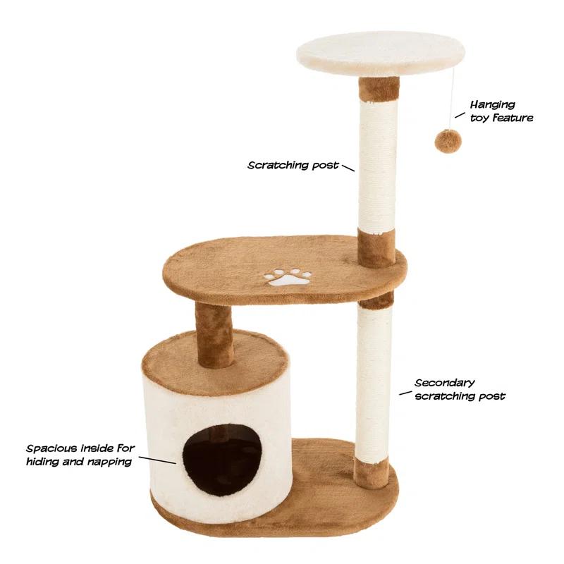 Petmaker PETMAKER 3-Tier Cat Tree - 2 Napping Perches, Kitten Condo, 2 Sisal Rope Scratching Posts, and Hanging Toy - Tower for Indoor Kitties (Brow