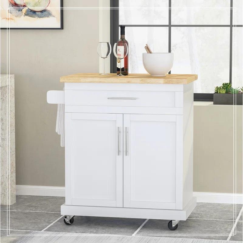 Red Barrel Studio® Modern Functional Kitchen Cart with Manufactured Wood Top,Storage Cart with Drawer
