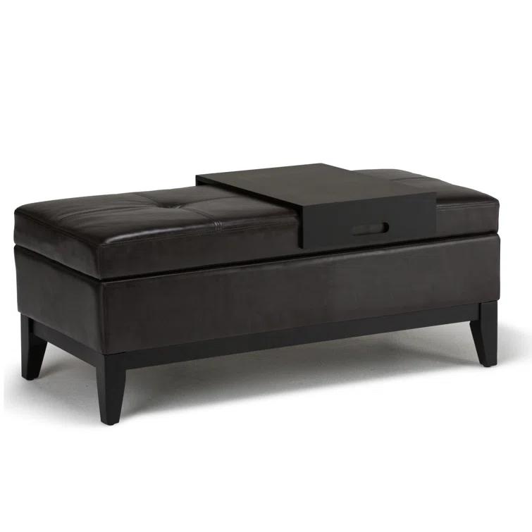 Simpli Home Oregon 42"W Upholstered Storage Ottoman Bench with Lift-Top Lid and Tray
