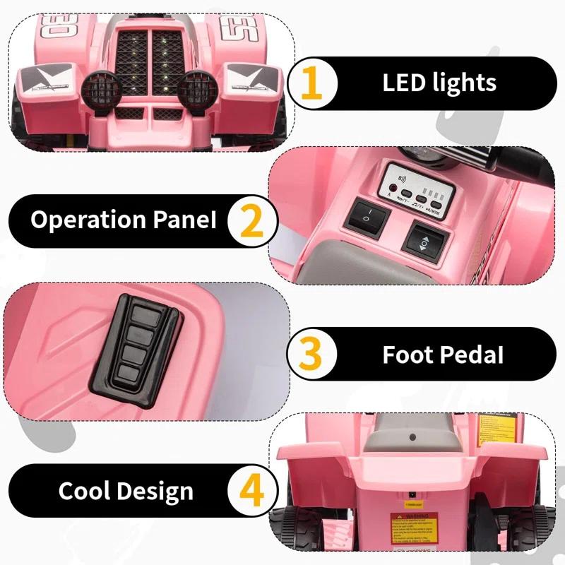 Hetoy 6V Kids Ride On Electric ATV With LED Headlights