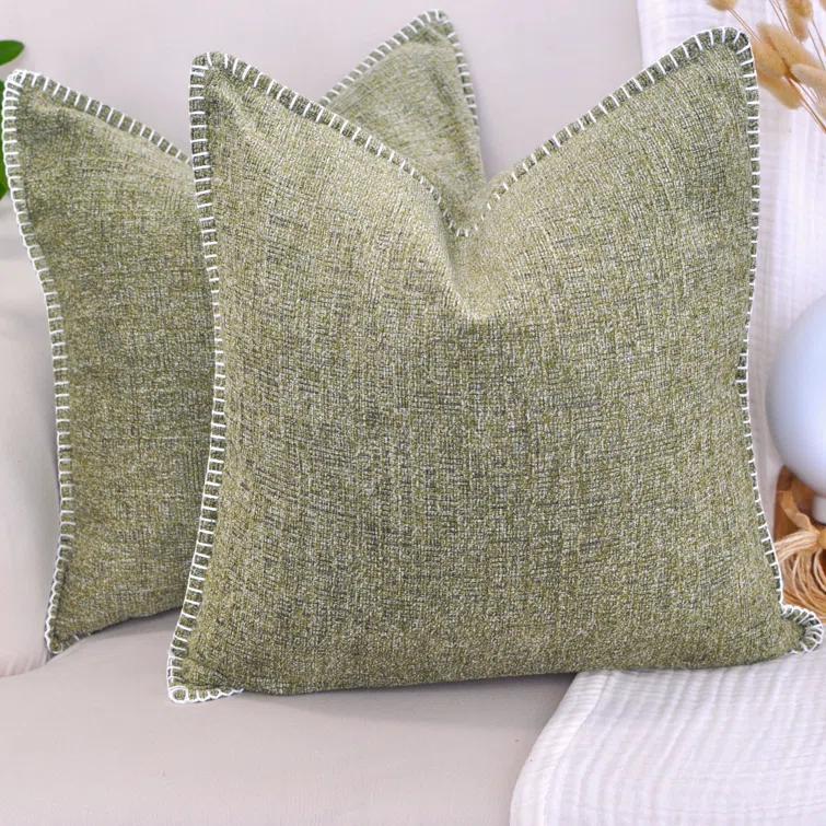 Oveesha Soft Chenille Throw Pillow Covers With Stitched Edge (Set of 2)
