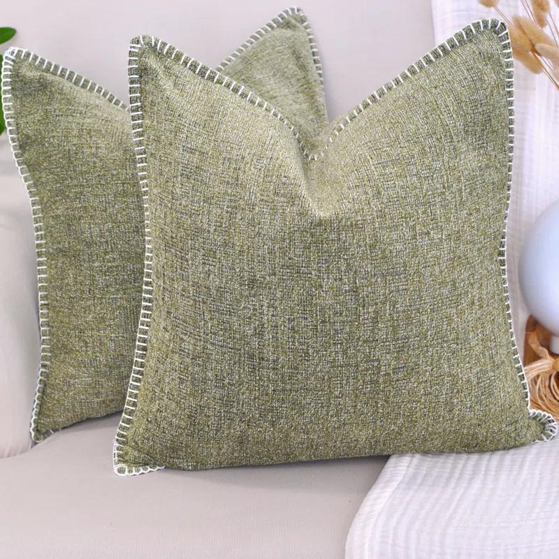 Oveesha Soft Chenille Throw Pillow Covers With Stitched Edge (Set of 2)