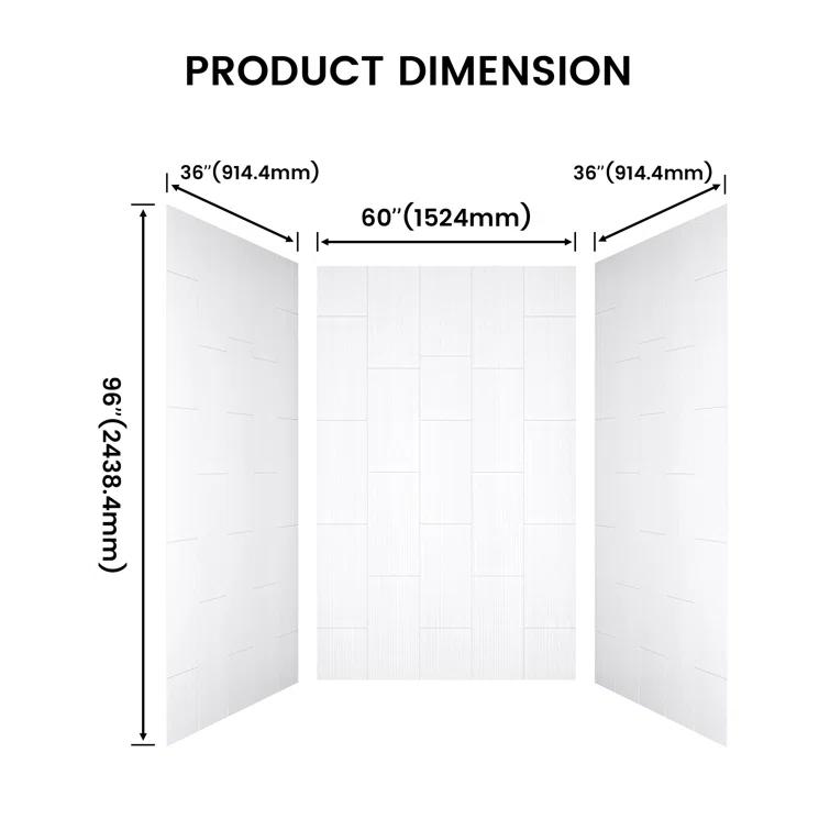 CASAINC 60"W 75/96"H Glue Up SMC Shower & Tub Wall Panel Surround,0.138 Thick,Cuttable,Quick Install