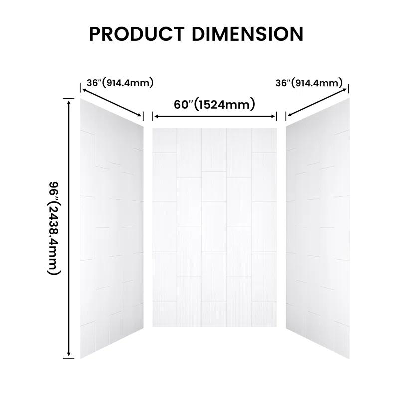 CASAINC 60"W 75/96"H Glue Up SMC Shower & Tub Wall Panel Surround,0.138 Thick,Cuttable,Quick Install