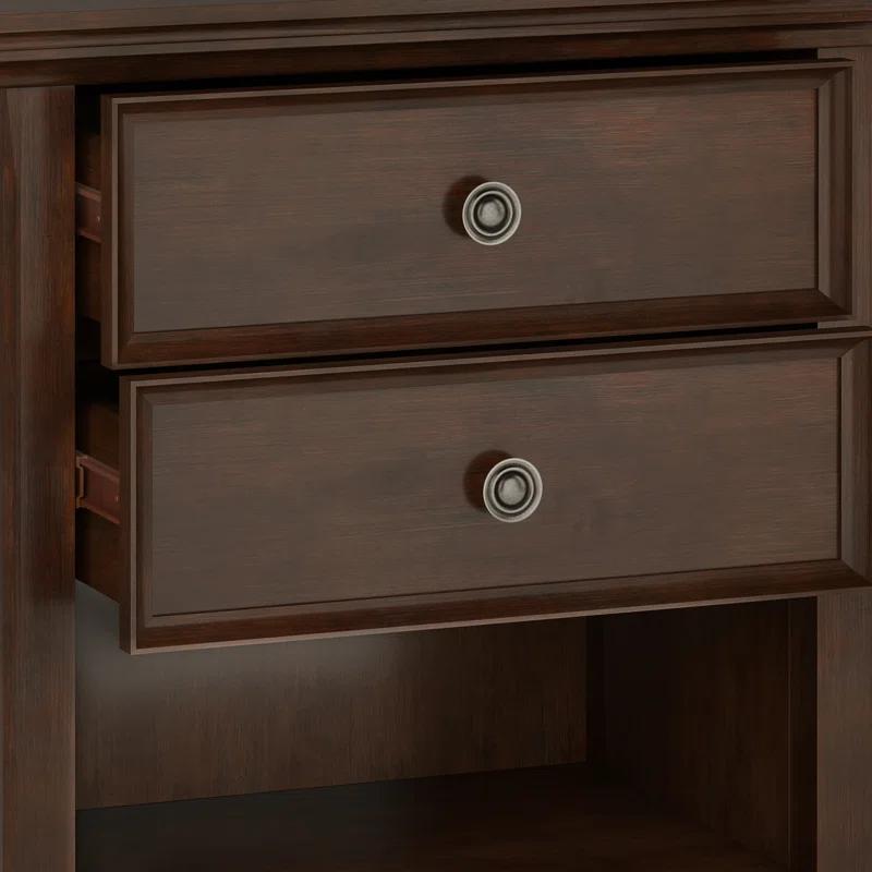 Simpli Home Amherst 24"W 2-Drawer Solid Wood Nightstand with Open Shelf