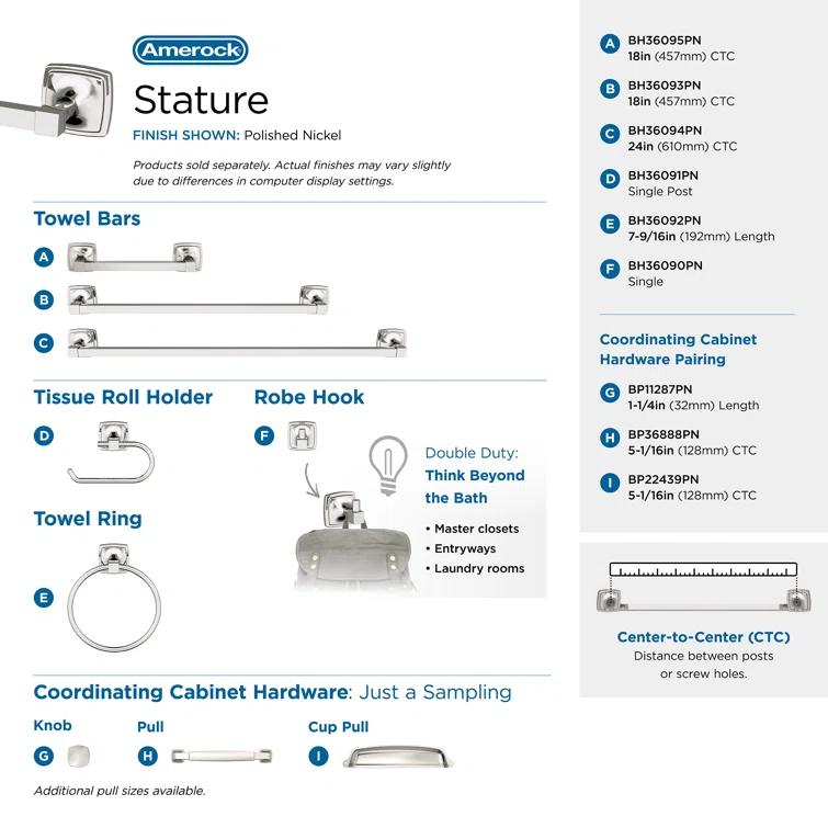 Amerock Stature Polished Nickel Single Prong Robe Hook BH36090PN