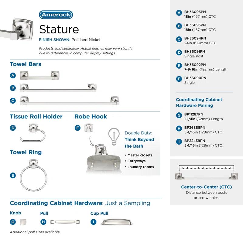 Amerock BH36093PN Stature Towel Bar
