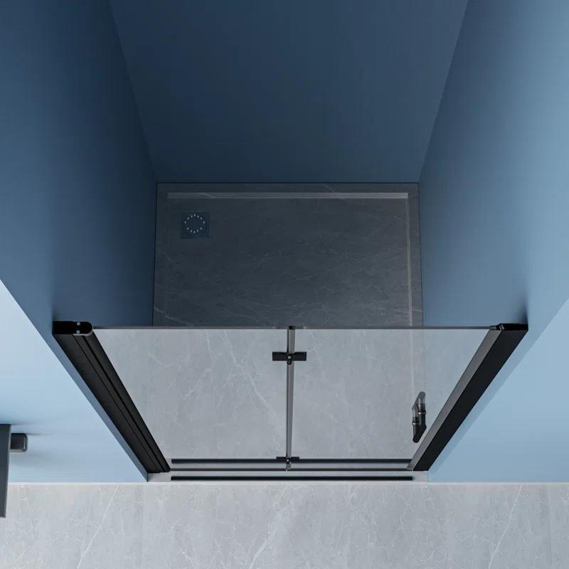30 in.W x 72 in.H Bifold Frameless Glass Shower Door 1/4 in. Fold Glass Pivot Swing Shower Door