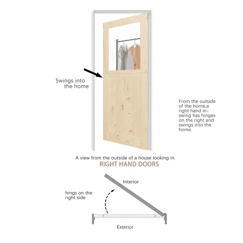 DOOOLI Dutch Door- Half Transpatent Glass+Natural Pine Wood Interior Door Prehung Slab Doors With Door Frame（No pre-drilled holes)
