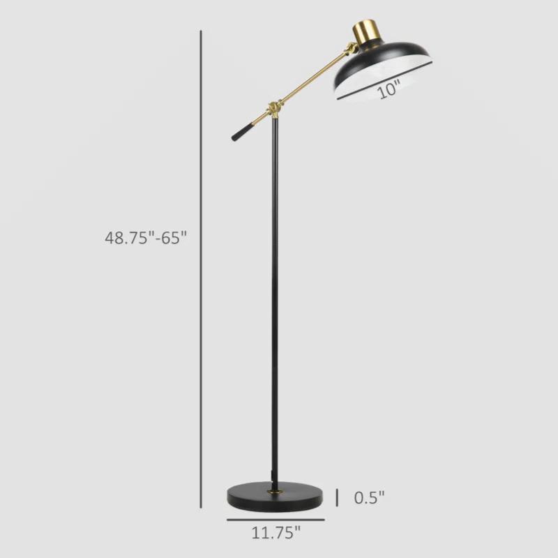 17 Stories Stevani Adjustable Floor Lamps for Living Room, Standing Lamp for Bedroom with Balance Arm, Adjustable Head and Height, Tall Black and Gold Lamp (Bulb not Included)