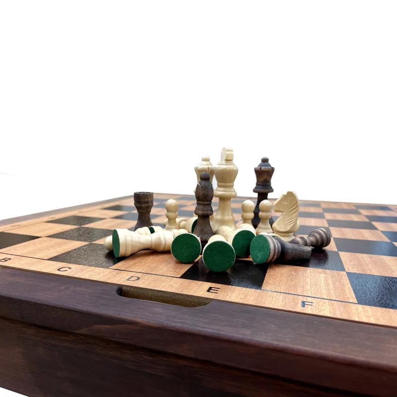 Sunnywood Wooden Chess Checkers and Backgammon 3 in 1 Combo Game Table Furniture Set, 25" x 25", 4" King