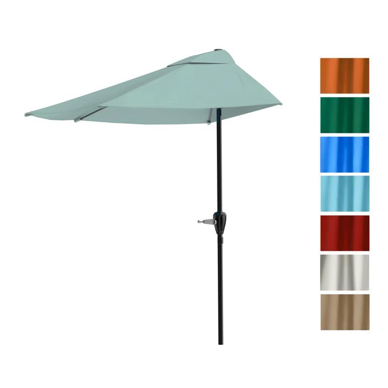 Pure Garden Summertime Umbrellas 3 Half Umbrella Outdoor Patio Shade - 9' Patio Umbrella with Easy Crank - Small Canopy for Balcony, Table, or Deck by Pure Garden