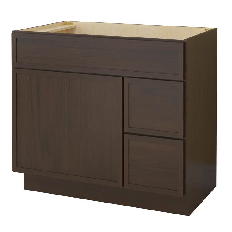 36" W Birch Plywood Freestanding Single Base 2 Drawers Storage Cabinet with Soft Close Door